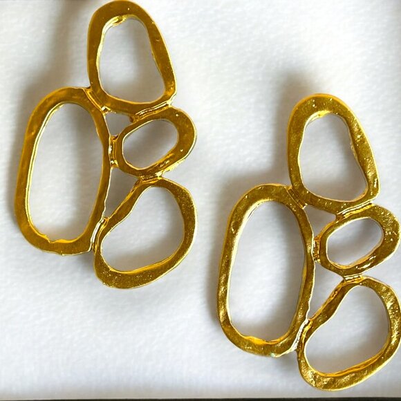 Gold Plated Chunky Minimal Necklace Earrings Set - Picture 4 of 5